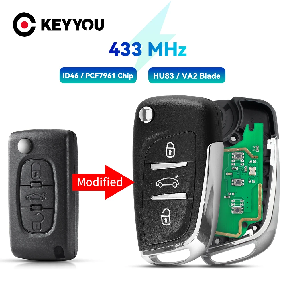 KEYYOU 2/3 Butonul 433MHZ Modificat Filp Cheie de la Distanță Masina Pentru Peugeot Partner 307 308 407 408 3008 CERE Cheie de Control HU83/VA2 CE0536