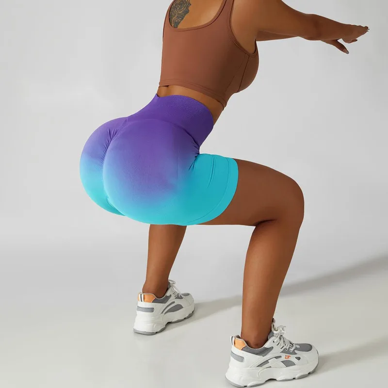 Gradient fără Sudură Jambiere Yoga pantaloni Scurți de Sport Execută Antrenament pantaloni Scurți de Sport pentru Femei Talie Inalta Elastica Fund de Ridicare de Fitness Pantaloni 3