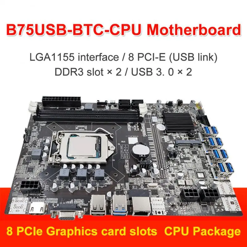 B75 ETH Miniere Placa de baza+G1620 CPU+Comutator Cablu+Cablu SATA LGA1155 12 PCIE La USB MSATA 2*DDR3 B75 USB BTC Placa de baza 1