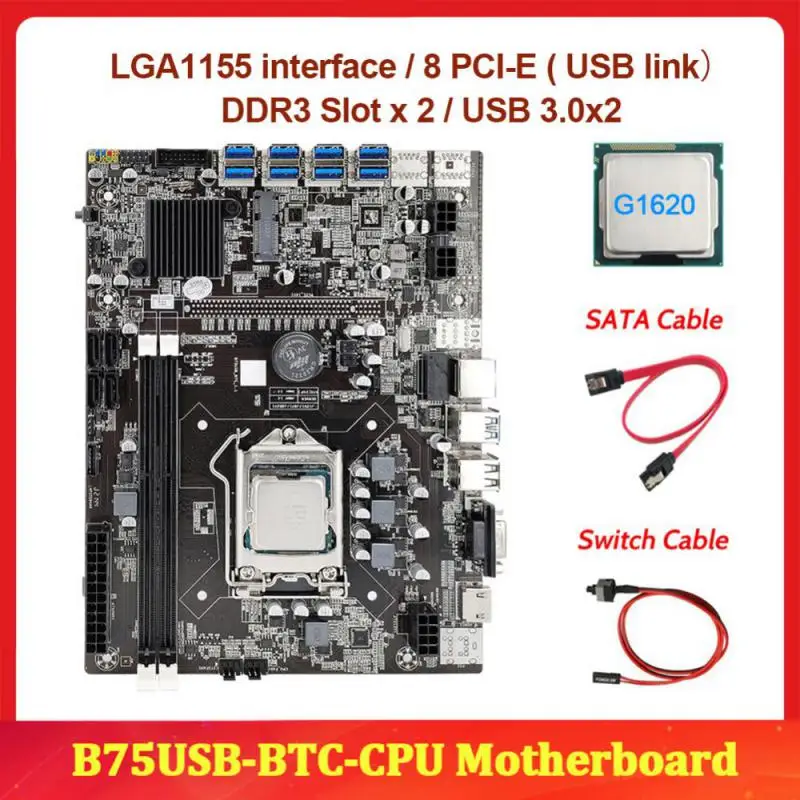 B75 ETH Miniere Placa de baza+G1620 CPU+Comutator Cablu+Cablu SATA LGA1155 12 PCIE La USB MSATA 2*DDR3 B75 USB BTC Placa de baza 5