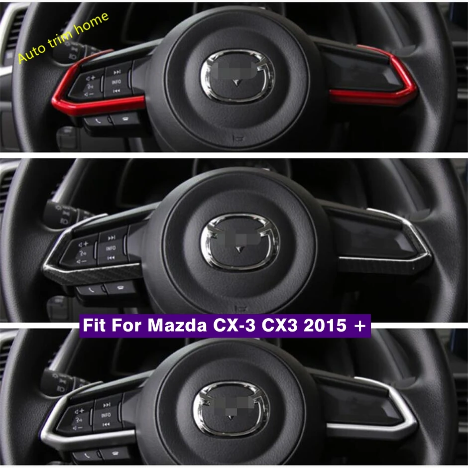 Accesorii Volan Buton Decor Dungi Capac Ornamental Pentru Mazda CX-3 CX3 2016 - 2021 Mat / Rosu / Aspect Fibra de Carbon