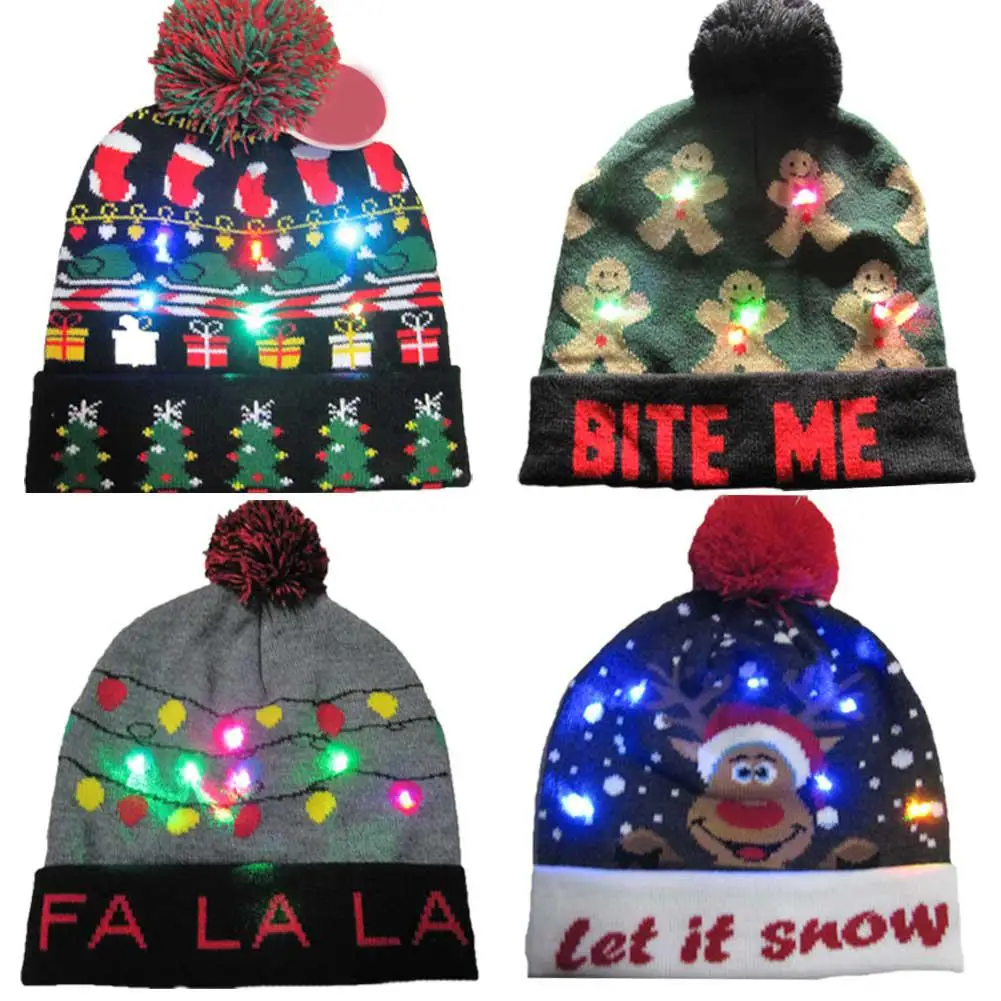Lumina LED-uri Tricotate Pălărie de Crăciun Colorate Lumini Orbitoare Tricotate Pălărie om de Zapada Model Pălărie cu LED-uri de Lumină de Crăciun Pălărie 0