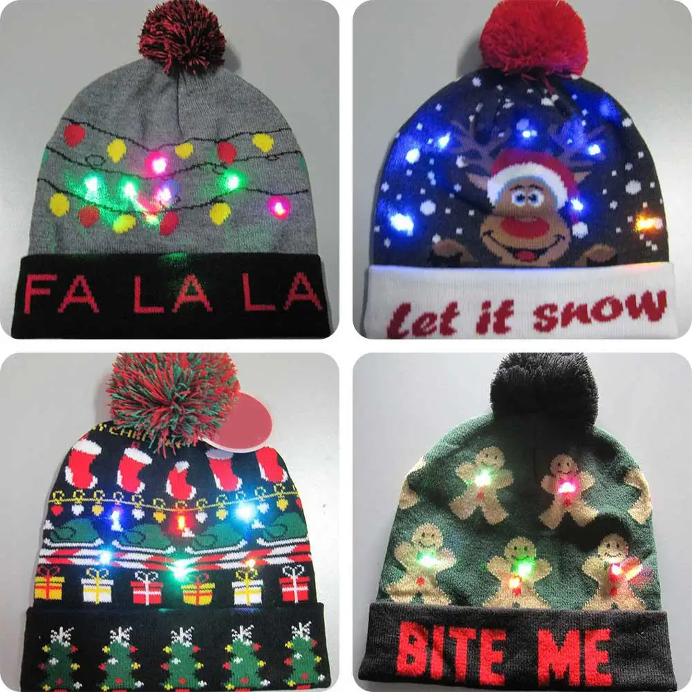 Lumina LED-uri Tricotate Pălărie de Crăciun Colorate Lumini Orbitoare Tricotate Pălărie om de Zapada Model Pălărie cu LED-uri de Lumină de Crăciun Pălărie 1