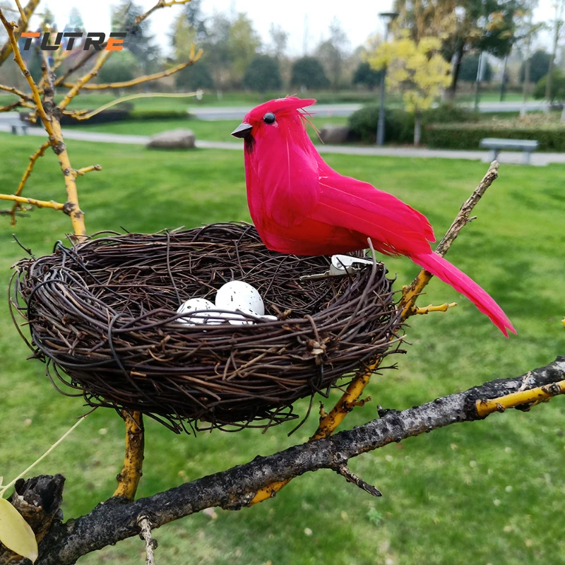 1 Set Realist de Păsări cu Pene cu Cuib și Păsări Ou, Artificiale Ambarcațiunile de Păsări pentru Petreceri în Grădină masina de Decor Acasă Ornamente