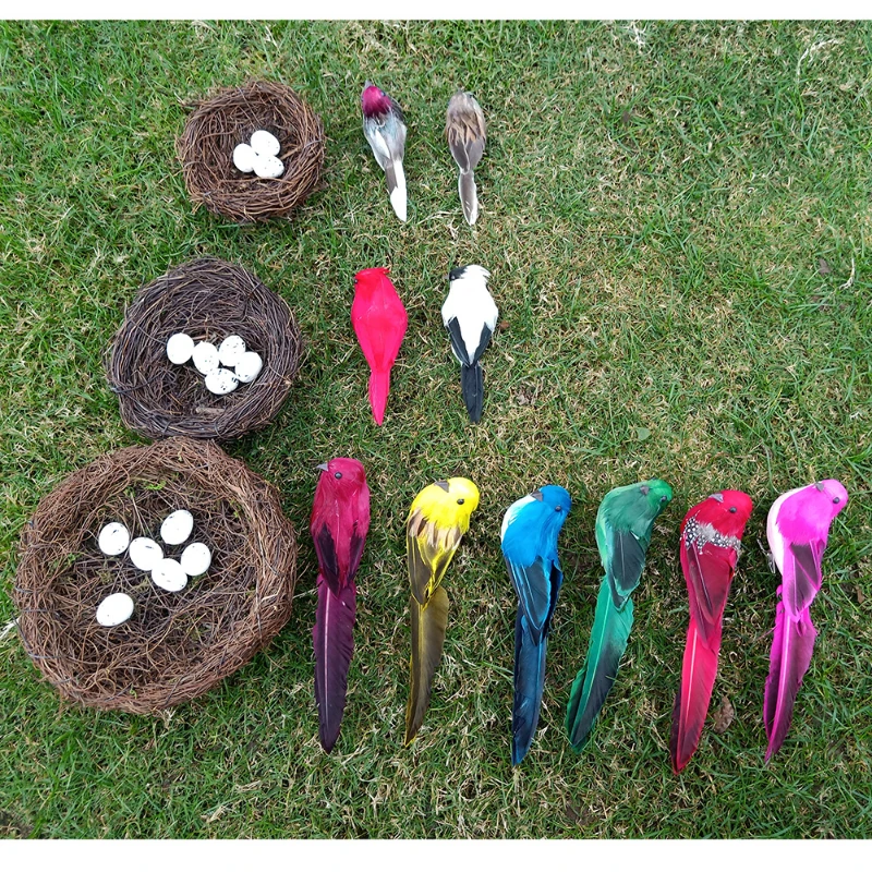 1 Set Realist de Păsări cu Pene cu Cuib și Păsări Ou, Artificiale Ambarcațiunile de Păsări pentru Petreceri în Grădină masina de Decor Acasă Ornamente 1