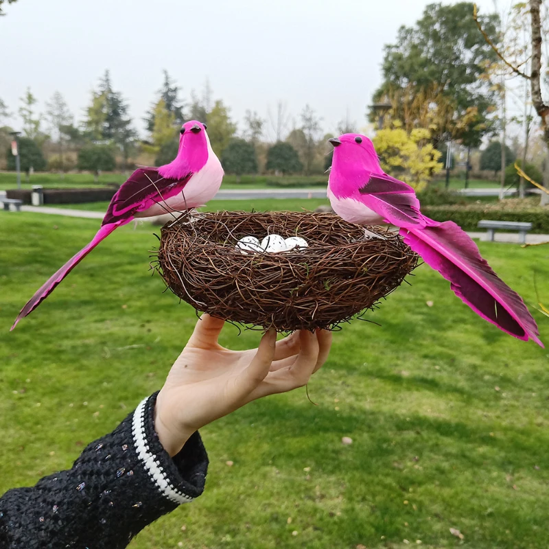 1 Set Realist de Păsări cu Pene cu Cuib și Păsări Ou, Artificiale Ambarcațiunile de Păsări pentru Petreceri în Grădină masina de Decor Acasă Ornamente 2