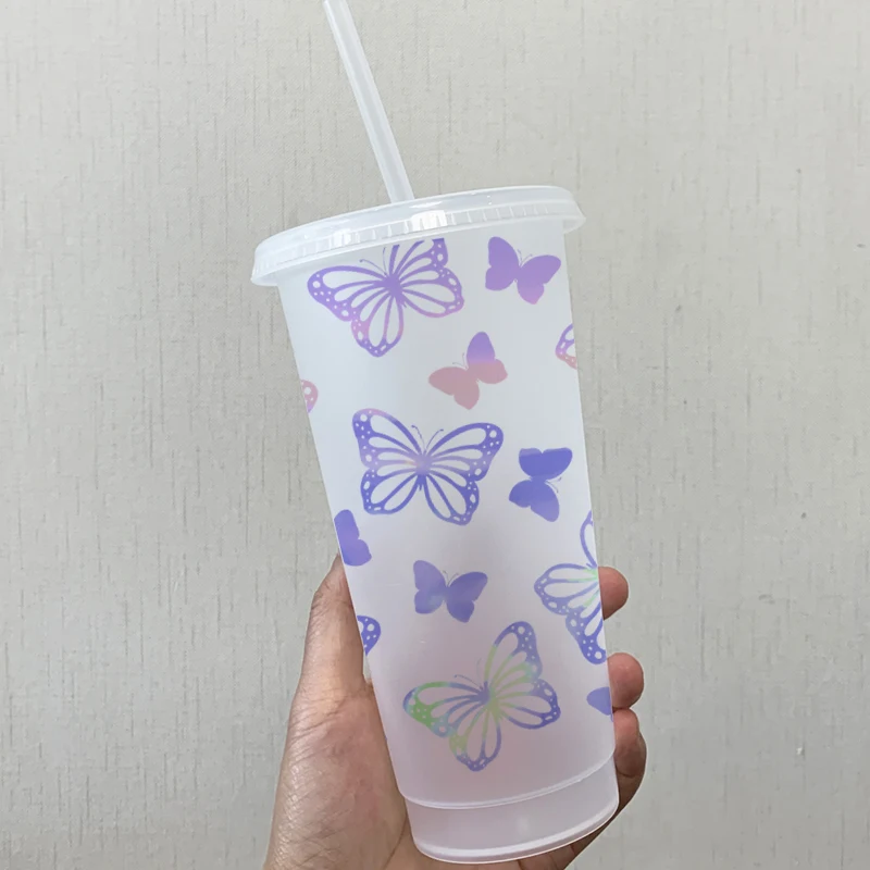 Autocolante fluture rezistent la apa Detasabil 710ml Reutilizabile Paie pahar Rece de Vinil Autocolant DIY Fluturi Decal Pentru Ceașcă de Cafea Decor