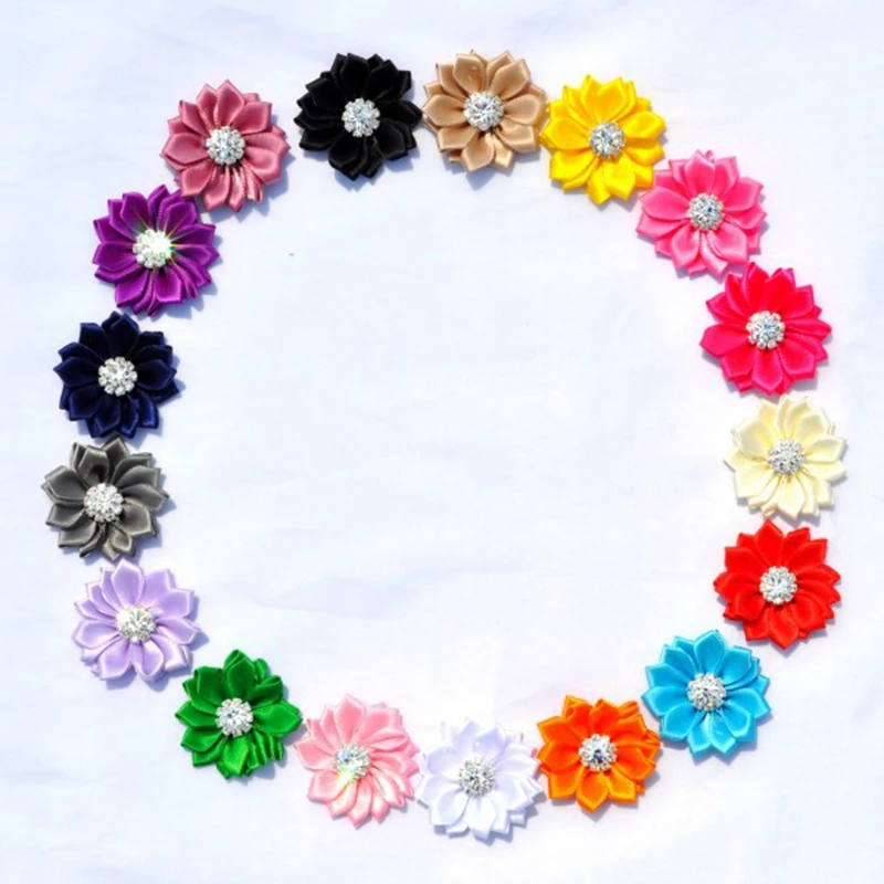 5pcs/lot 5cm 17 Culori Mini Multistrat Panglica de Satin Flori Cu Stras Butonul Artificiale Flori Tesatura Pentru Benzi 4