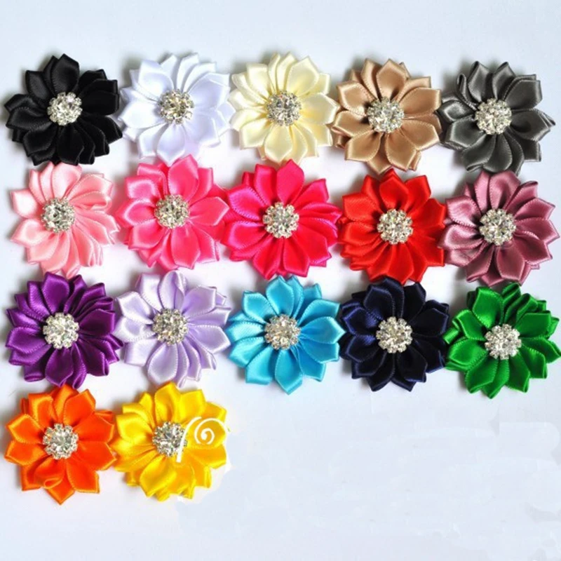5pcs/lot 5cm 17 Culori Mini Multistrat Panglica de Satin Flori Cu Stras Butonul Artificiale Flori Tesatura Pentru Benzi 5