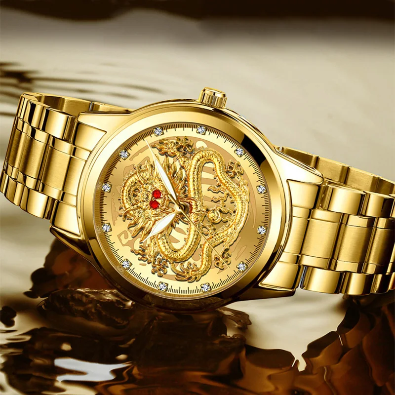 De Lux Relief De Aur Dragon Ceas Bărbați Din Oțel Complet Impermeabil Ceas Barbati Diamant Ruby Fashion Casual Japonia Cuarț Ceas Nou 2022 3