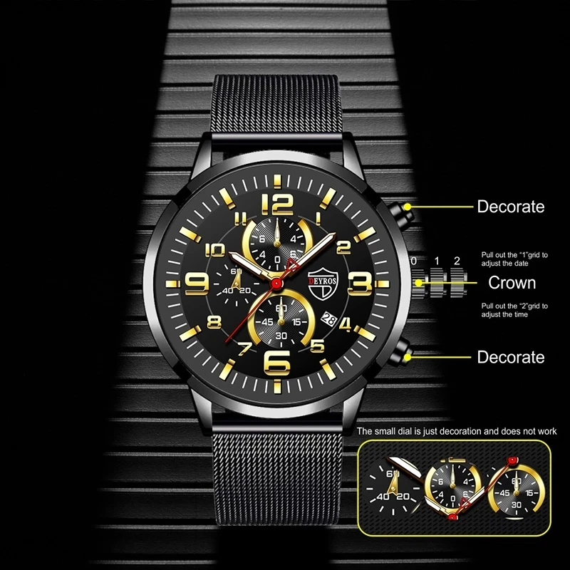 Moda Barbati Ceasuri de Lux din Oțel Inoxidabil Plasă Curea Cuarț Încheietura mîinii Ceas Luminos Ceas cu Oamenii de Afaceri din Piele Ceas reloj hombre 1
