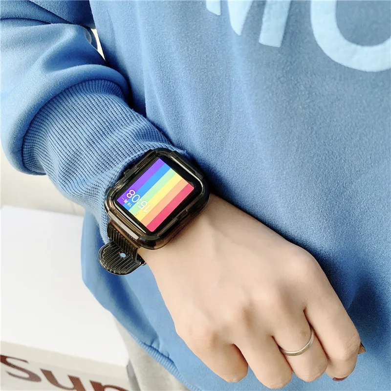 Vara Noi 2 intr-unul Transparent sport curea de ceas pentru Apple iWatch SE 6 5 4 3 2 1 curea de ceas 38mm 40mm 42mm 44mm caz S6 S5 S4 4