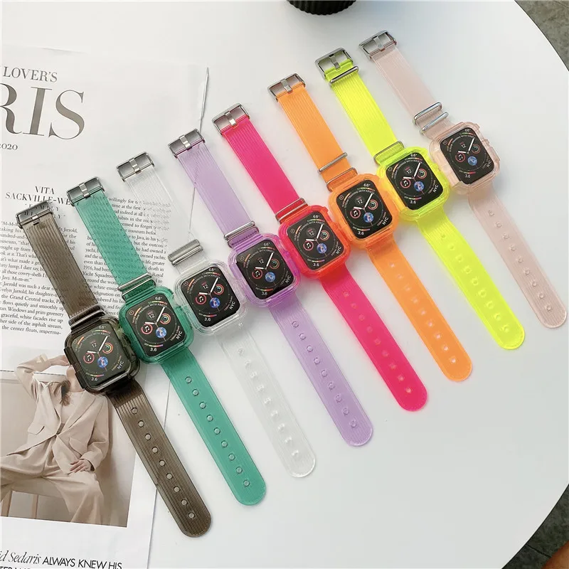 Vara Noi 2 intr-unul Transparent sport curea de ceas pentru Apple iWatch SE 6 5 4 3 2 1 curea de ceas 38mm 40mm 42mm 44mm caz S6 S5 S4 5