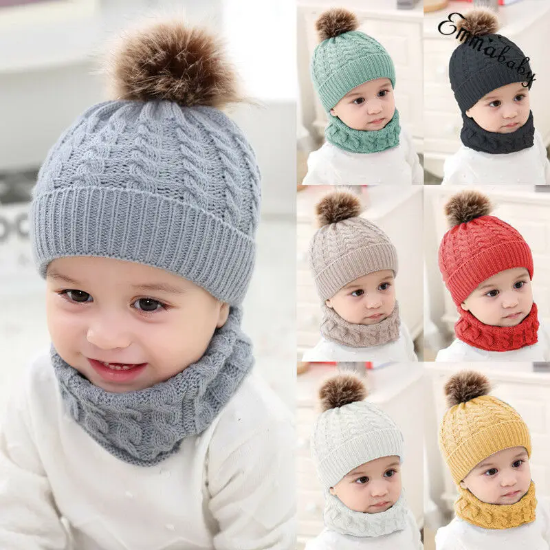 Copii Baby Boy Fata de Iarna Tricotate Pălărie Eșarfă 2 buc Seturi pentru Copii Copilul Cald Beanie Capac de Croșetat Eșarfă de Bumbac Tinutele 0-3Y 0