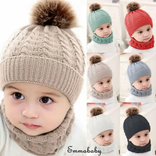 Copii Baby Boy Fata de Iarna Tricotate Pălărie Eșarfă 2 buc Seturi pentru Copii Copilul Cald Beanie Capac de Croșetat Eșarfă de Bumbac Tinutele 0-3Y 4
