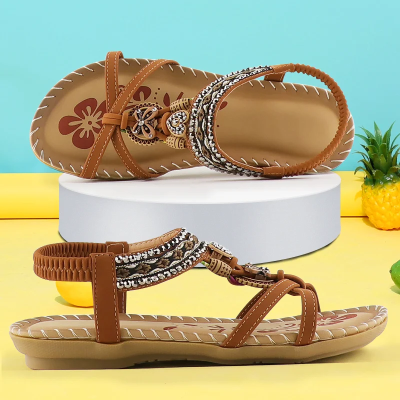Retro Doamnelor Sandale De Moda Împletit Flori De Vară Stras Pantofi Banda Elastica Casual, Sandale Cu Platforma Sandale Exterior Purta