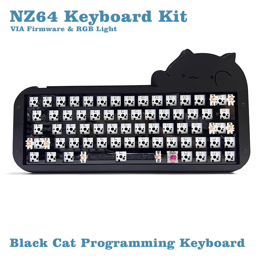PRIN Tastatură Drăguț Pisică Neagră NZ64 64 Cheie Programare Macro DIY Acrilic, Hot Swappable Tastatură Mecanică Kit Full RGB
