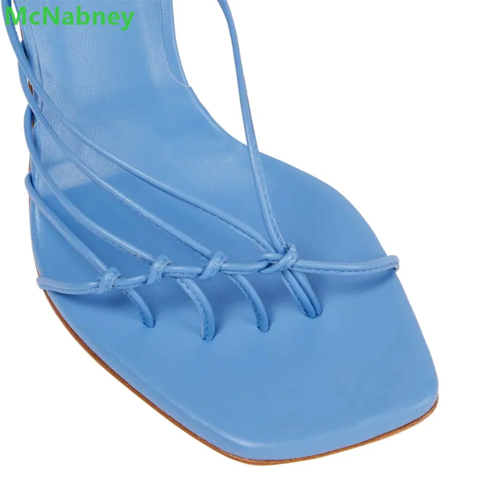 Albastru Bandă Îngustă Square Toe Sandale Cataramă Glezna Curea Sandale Toc Subțire De Mare Flip Flop Design Sexy Moda Vara Pantofi Femei 2
