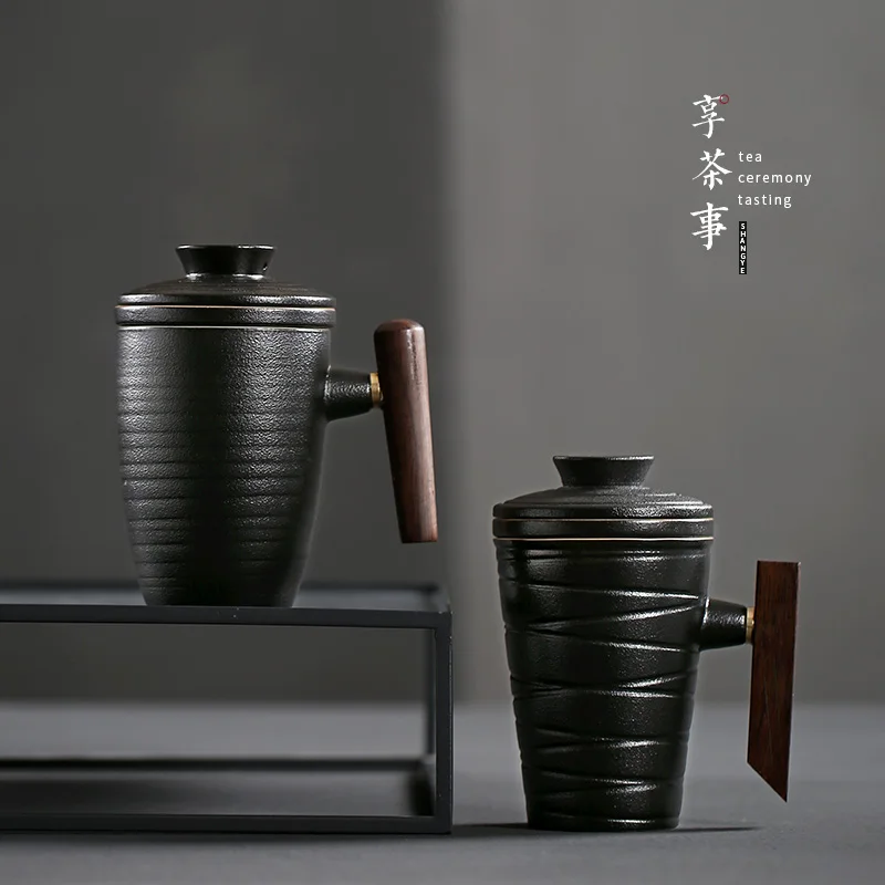 Ceramica neagra de Birou Cana cu filtru și capac de uz casnic cani ceramice ceașcă de ceai