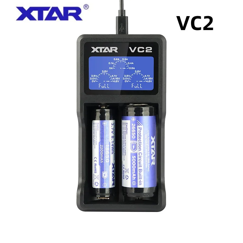 XTAR VC2 încărcător pentru 10440/16340/14500/14650/17670/18350/18490/18500/18650/18700/26650/ 22650/ 20700/Li-Ion USB de Încărcare a bateriei 0