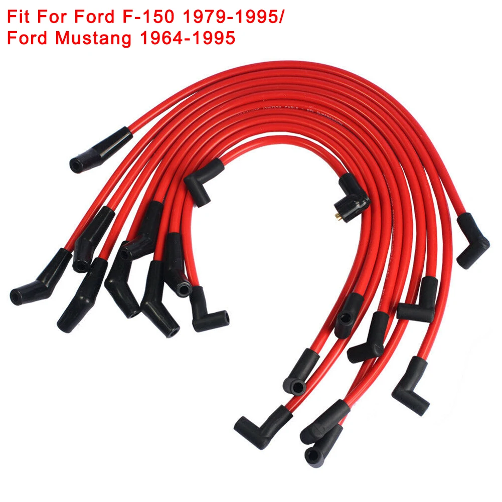 Roșu 10.5 mm Curse bujii Set pentru Ford 5.0 L 5.8 L, SB SBF 302 Pentru Ford F-150 1979-1995 pentru Ford Mustang 1964-1995