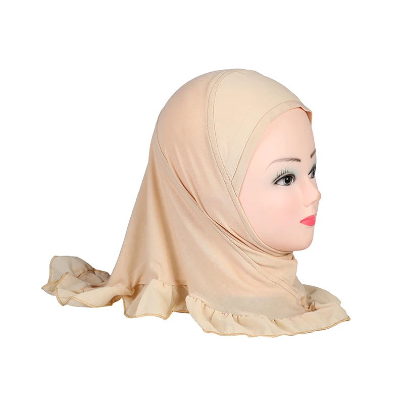 H107 frumoasă fată mică amira hijab simplu trageți pe islamice eșarfă cap înfășurați copii pălărie cu încrețește capota capace 1
