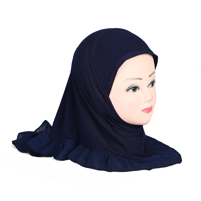 H107 frumoasă fată mică amira hijab simplu trageți pe islamice eșarfă cap înfășurați copii pălărie cu încrețește capota capace 2