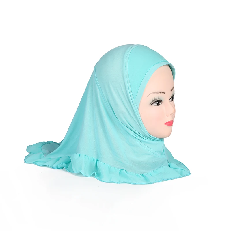 H107 frumoasă fată mică amira hijab simplu trageți pe islamice eșarfă cap înfășurați copii pălărie cu încrețește capota capace 3