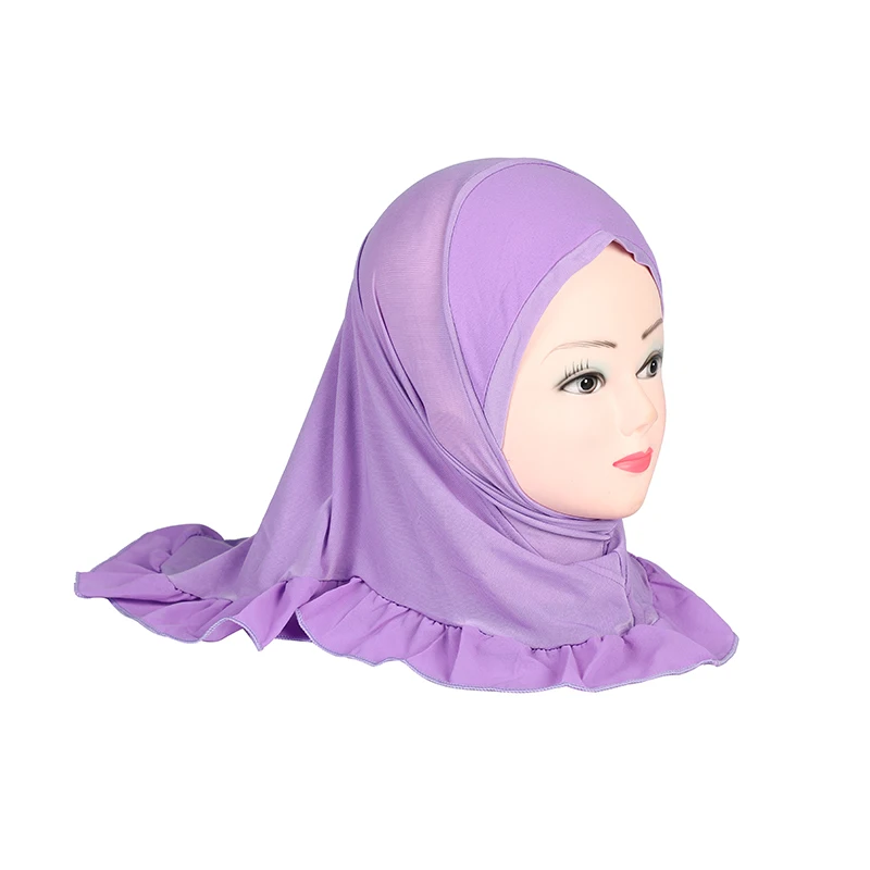 H107 frumoasă fată mică amira hijab simplu trageți pe islamice eșarfă cap înfășurați copii pălărie cu încrețește capota capace 4
