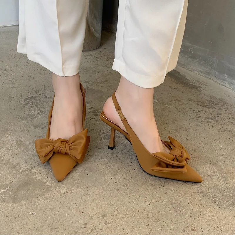 Femei Sandale de Vara Noua Moda a Subliniat Deget de la picior Toc Sandale Arc Elastic din Spate Curele de petrecere a timpului Liber pentru Femei Pantofi cu Toc