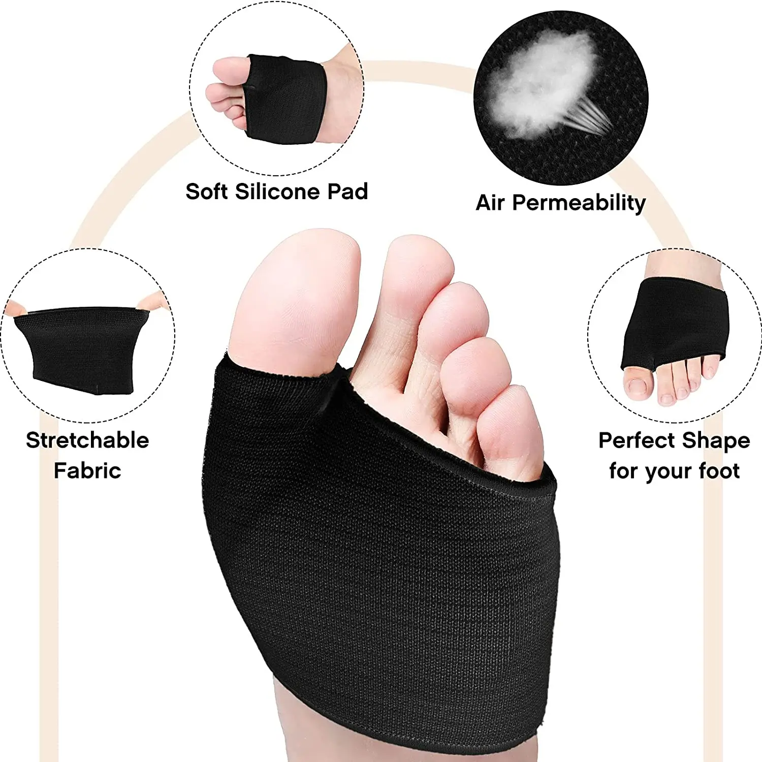 Metatarsian Tampoane pentru Femei și Bărbați Antepiciorului Pad pentru Mingea de Picior Durerii Tălpi Jumătate Ciorap Suport Gel Moale Picior de Perna 2 buc 3