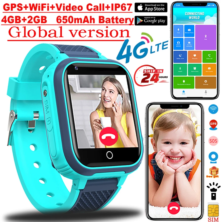 Global 4G Copii Smart Watch Full Touch WIFI, GPS, Memorie 2G+4G Ceas Telefon Fase Apel Video Monitor la Distanță Pentru Xiaomi Copii Smartwach