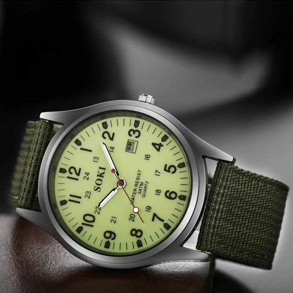 Afaceri De Lux Mens Ceasuri Luminos Ceas Militar Nailon Bandă De Sport Data De Cuarț Ceas De Mână Pentru Bărbați Ceas Casual Relogio Masculino 1