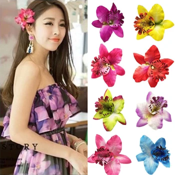 2PC Femei de Moda Chic Flori, Agrafe de Par Cadou de Plaja cu Nisip Colorat 10 Culori Handmade Fluture Orhidee Vacanta Accesorii de Par 0