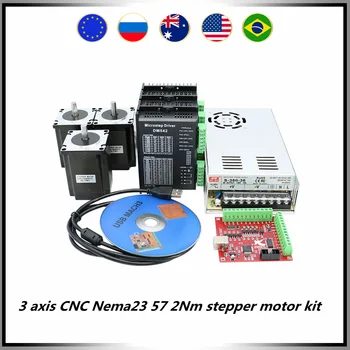 3 axe CNC Nema23 57 motor pas cu pas kit-ul include 3 buc 2Nm 300oz-in motor +3 buc drivere + 1 buc 350w36v alimentare + MACH3 card