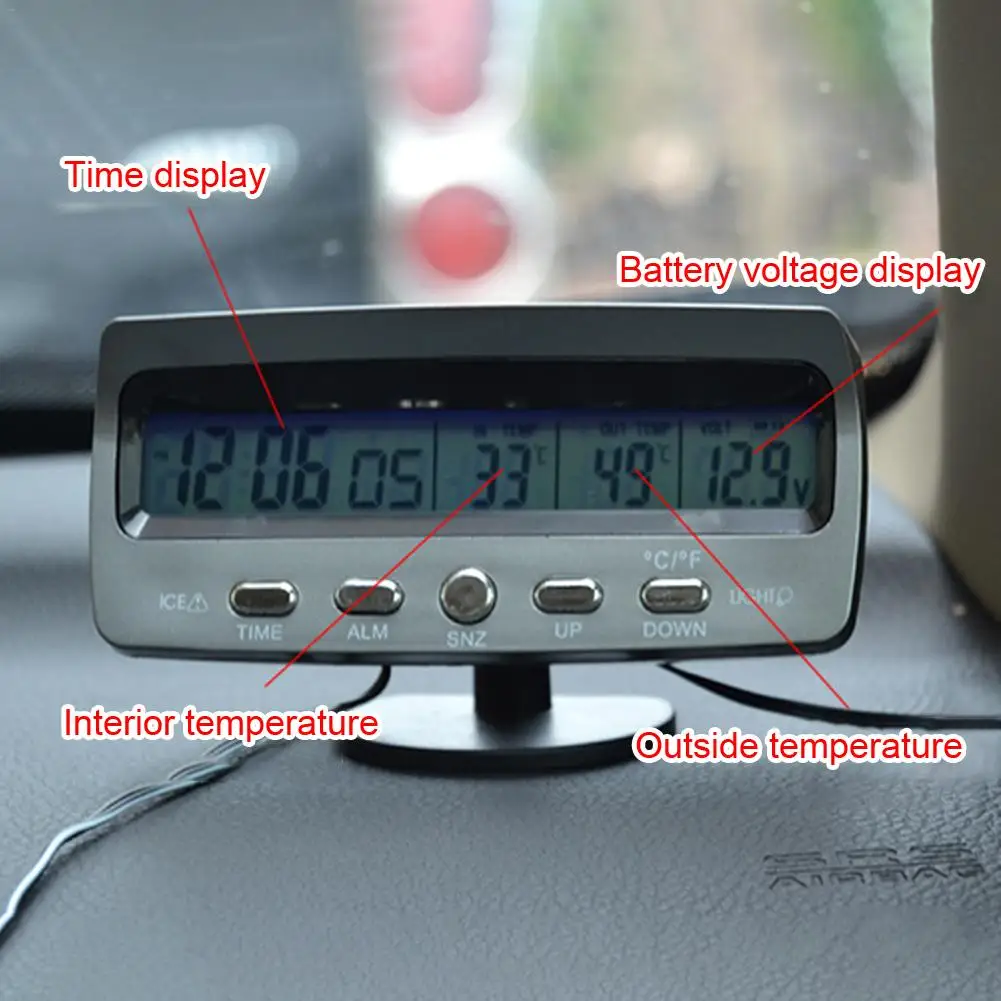 3-în-1 Masina de Ceas Interior Exterior Termometru Multifunctional Voltmetru ABS Material Ceas Cu Display LCD Iluminat din spate cu LED 2