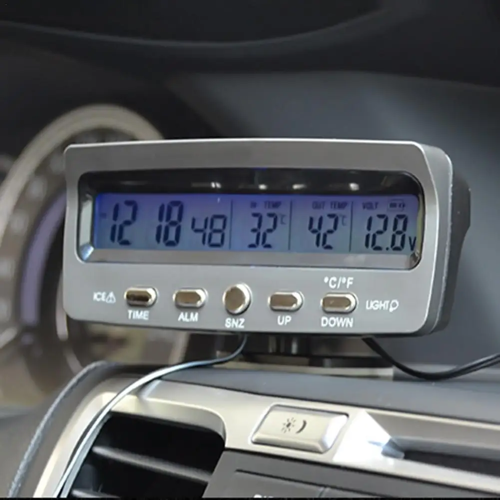 3-în-1 Masina de Ceas Interior Exterior Termometru Multifunctional Voltmetru ABS Material Ceas Cu Display LCD Iluminat din spate cu LED 3