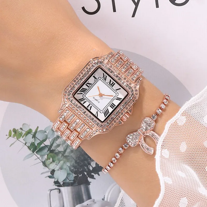 Diamant Aur a Crescut Femei Stras Cuarț Ceasuri de Design de Moda Femei Fata de femei de Lux din Oțel Inoxidabil Ceasuri de mana Relojes 1