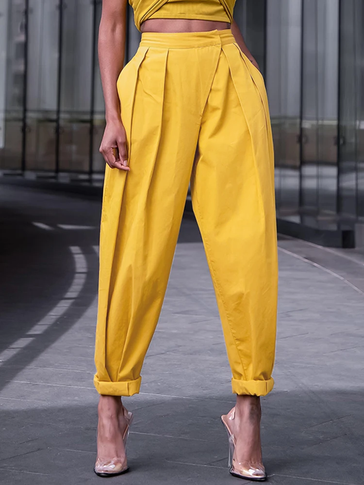 Celmia 2022 Femei Umflat Harem Pantaloni Casual Liber De Înaltă Talie Cutat Pantaloni Lungi De Moda 2022 Vara Solidă Buzunare Pantalons 0