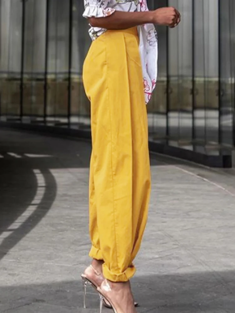 Celmia 2022 Femei Umflat Harem Pantaloni Casual Liber De Înaltă Talie Cutat Pantaloni Lungi De Moda 2022 Vara Solidă Buzunare Pantalons 2