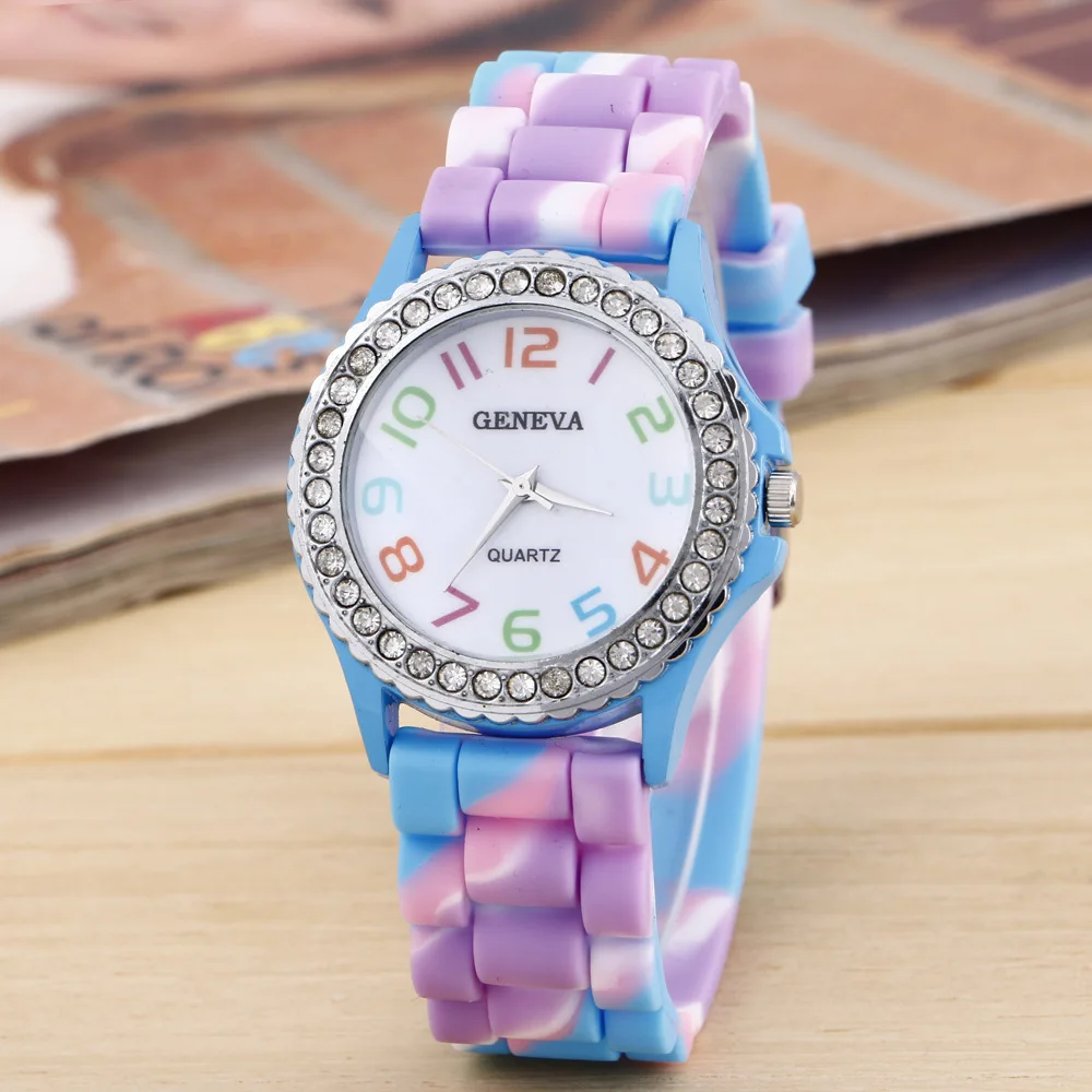 Femei De Moda Ceasuri De Lux Camuflaj Diamant, Cuarț Ceas Nou Rainbow Silicon Rochie Doamnelor Ceasuri De Fete Ceas Reloj 2