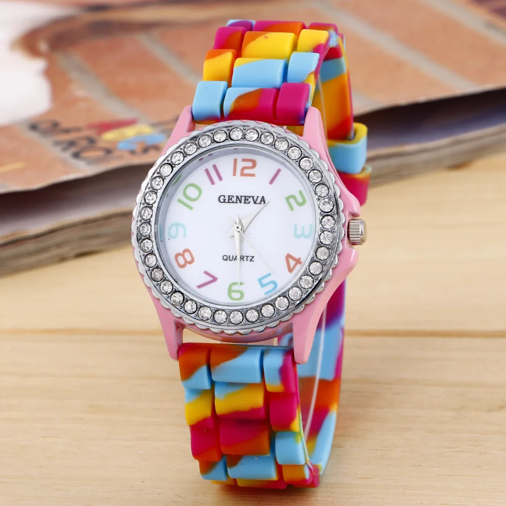 Femei De Moda Ceasuri De Lux Camuflaj Diamant, Cuarț Ceas Nou Rainbow Silicon Rochie Doamnelor Ceasuri De Fete Ceas Reloj 5