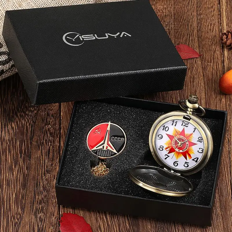URSS Ceas de Buzunar Cadouri pentru Bărbați Uniunii Sovietice, Simbolul Comunismului Ceasuri Pandantiv Colier de Aur CCCP Pictograma Insigna de Rever Pin broșă 4