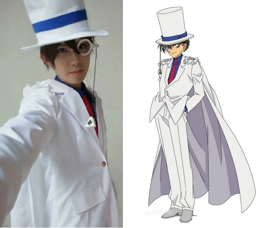 Detectiv Conan Kaito Kuroba Cosplay Costum Alb Uniform Tinuta+Ochelari Petrecere de Halloween Costume pentru Femei/Bărbați Anime Costume