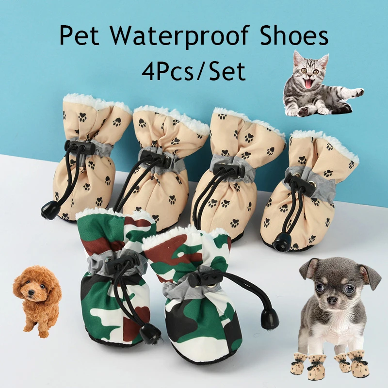 4buc/set Iarna Câine de Companie Pantofi Anti-alunecare Ploaie Cizme de Zapada Gros Cald Încălțăminte Pentru Pisici de talie Mică cățeluși Drăguț Câini Cizme Moi