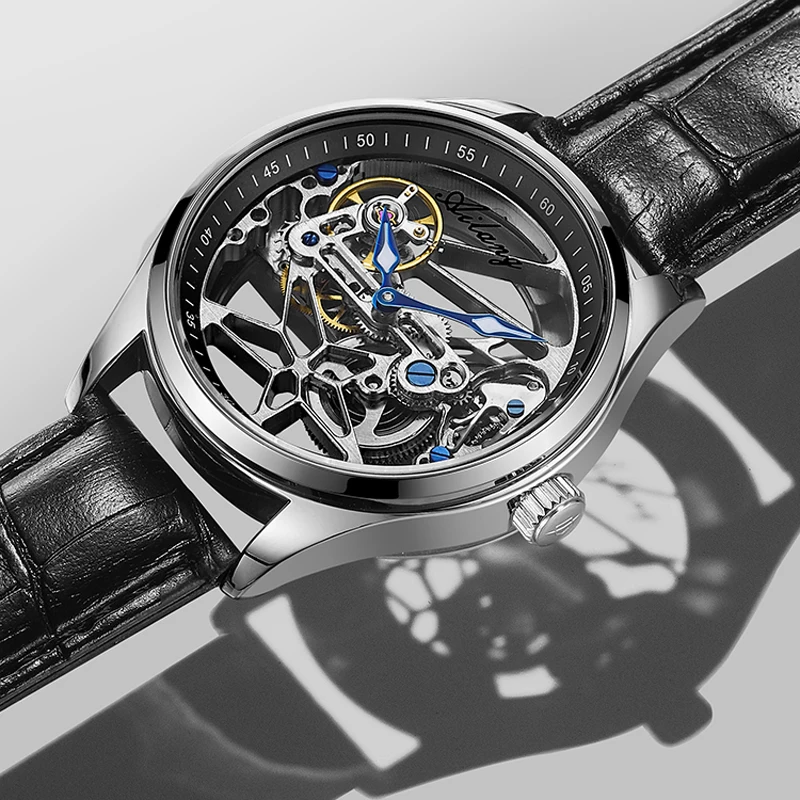 AILANG NOU Schelet Mișcare Automată Ceas Pentru Bărbați Mecanic de Lux din Oțel Negru Ceasuri Mens horloge tourbillon 2021 2