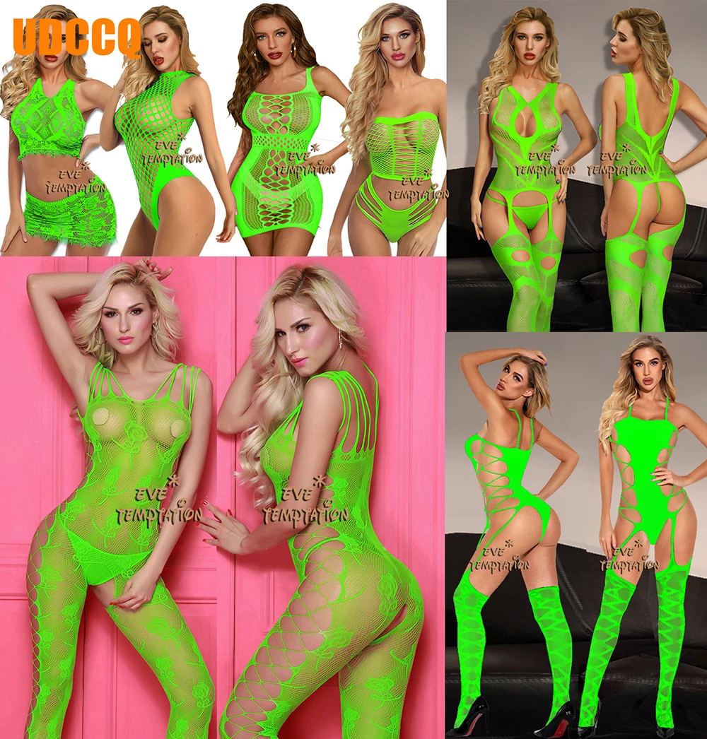 SEXY Sleepwear Sexy Bodystocking Lenjerie Babydoll rochie de Lenjerie de corp, costume de Chemises Teddies Stripteuză verde Fluorescent Bodysuits