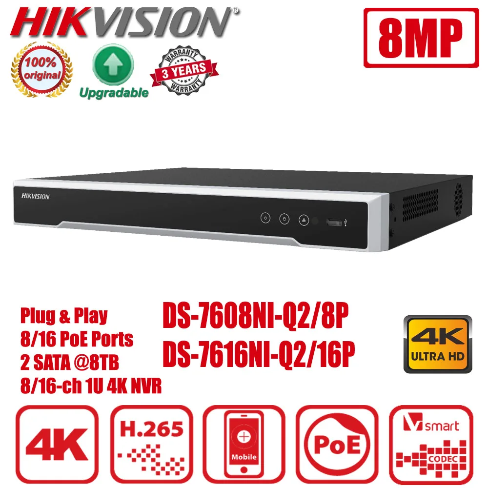 Hikvision DS-7616NI-T2/16P 8/16CH cu Porturi POE 4K H. 265 2 SATA NVR DS-7608NI-T2/8P Recorder Video de Rețea Sistem CCTV 0