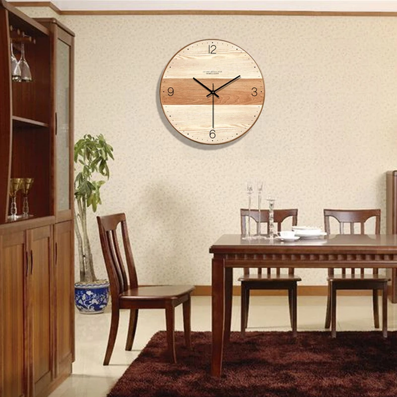Modern, Simplu Ceas de Perete din Lemn Tăcut pentru Dormitor Arta de Perete Decor Mare Ceasuri de Perete din Lemn Stil Nordic Agățat Ceas de 14 inch 3