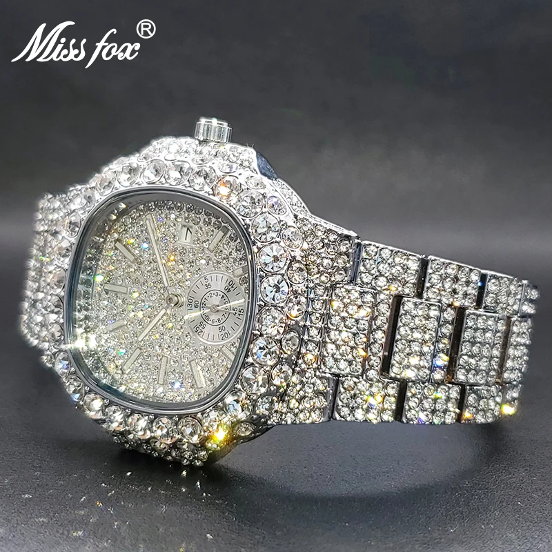 Bărbați Ceasuri de Lux, Design Clasic, Plin de Diamant Pătrat Ceas de Mână rezistent la apă Hip Hop Cuarț Ceas Pentru Barbati Cu Transport Gratuit 1